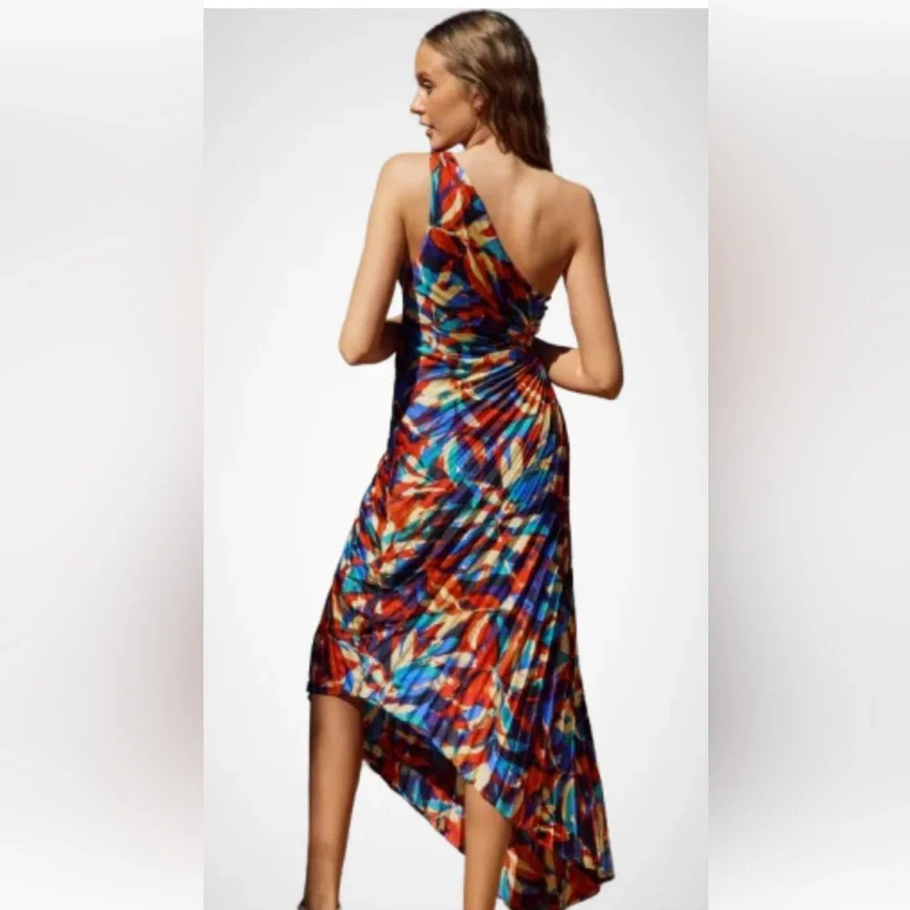 Vibrant Dress Forum One Shoulder Multicolor Pleated Asymmetrical Dress